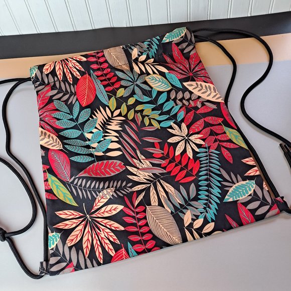 Tropical Print Draw String Backpack with String Straps - Picture 1 of 6